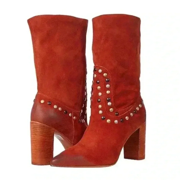 FREE PEOPLE WOMEN'S DAKOTA HEEL STUDDED LEATHER WESTERN BOOTS - Picture 2 of 9